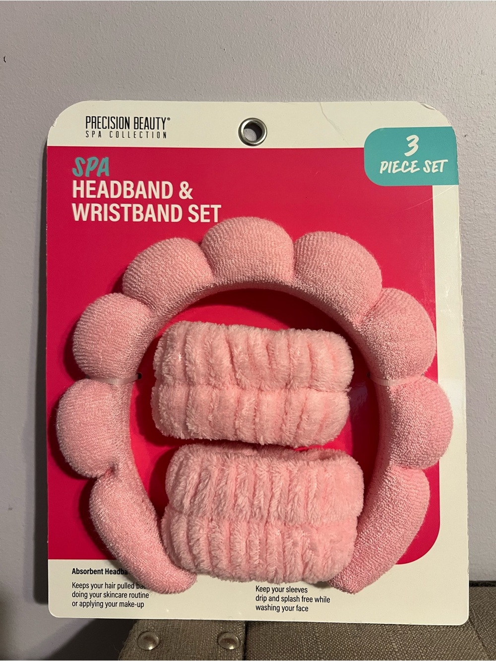 Precision Beauty Pink Spa Headband & Wristband Set